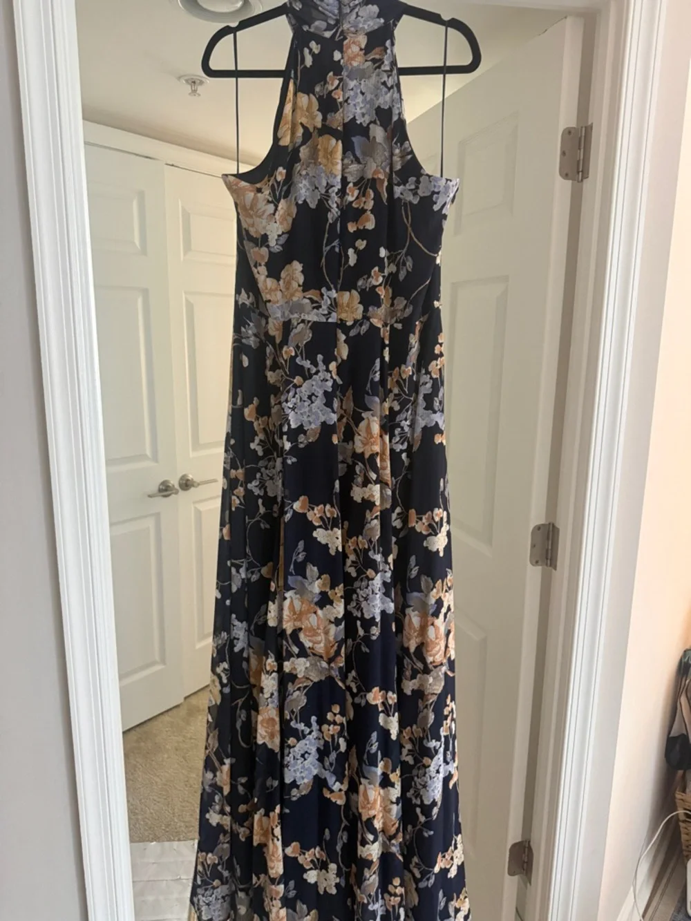 Lauren Ralph Lauren Navy Floral Halter Gown with Belt - Picture 4 of 5